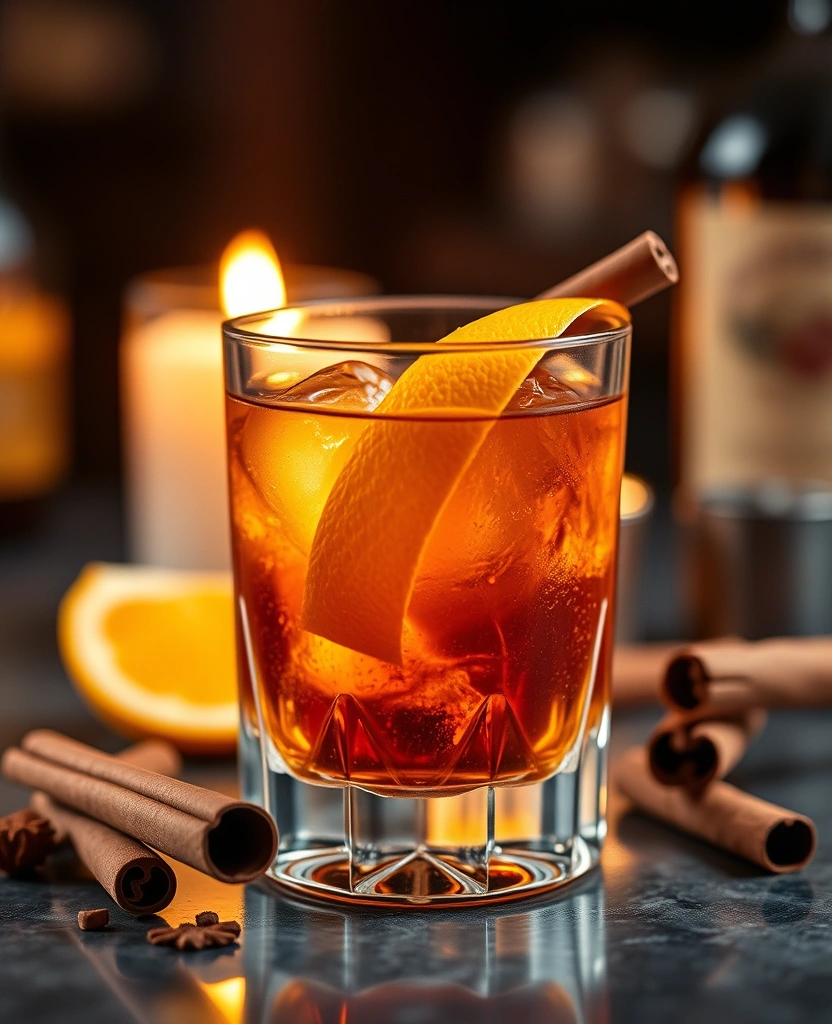 Spiced Old Fashioned with cinnamon and orange peel