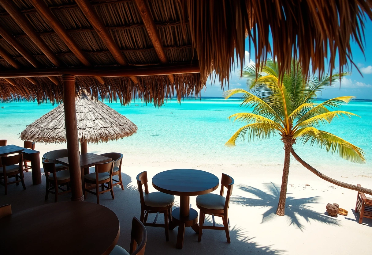 Panoramic turquoise ocean view from the beach bar