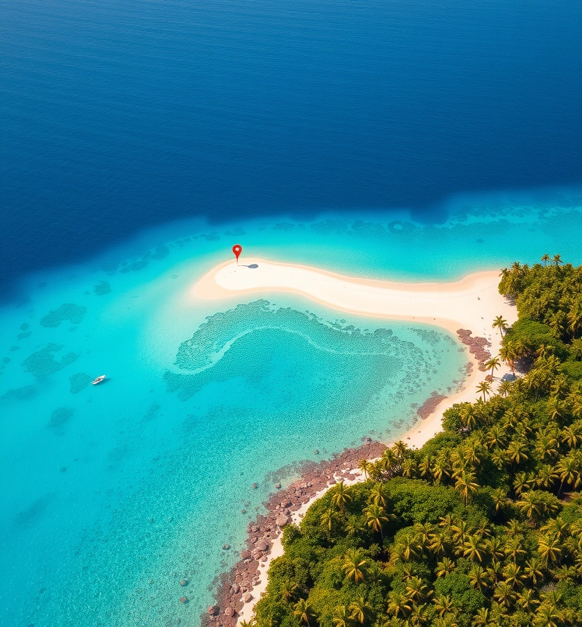 Aerial map view of Caribbean coastline showing beach bar location